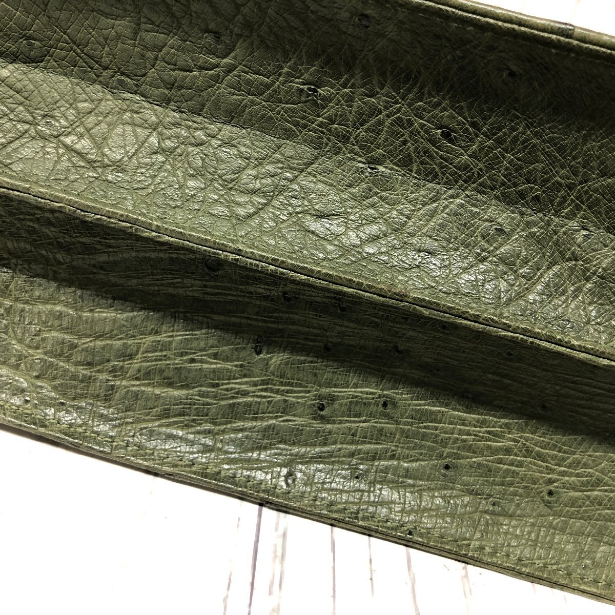 m001 F(100) 美品 芝翫香 オーストリッチ ハンドバッグ モスグリーン 緑 レディース しかんこうの画像6