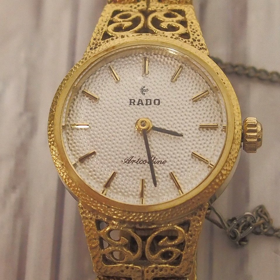 f002 Z1 ラドー RADO アールコリン Artcolline レディース腕時計 手巻き ゴールドカラー 装飾ベルト アンティーク 稼働品 ネコポス385円の画像2