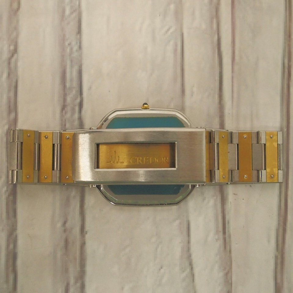 f002 Z1 セイコー/CREDOR 薄型 コンビ 2針 ビンテージ ローマン 9300-5330 電池交換済 クレドール 純正ベルト メンズ腕時計 クオーツの画像8