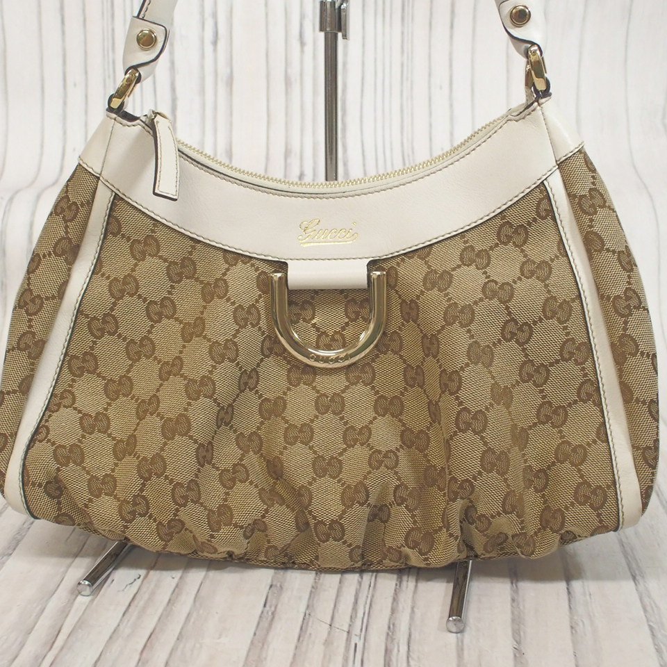 f002 2Fbag GUCCI グッチ 190525 レディース ハンドバッグ アビー GGキャンバス×レザー ワンハンドル セミショルダー ベージュ系_画像3