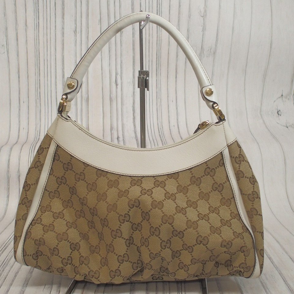 f002 2Fbag GUCCI グッチ 190525 レディース ハンドバッグ アビー GGキャンバス×レザー ワンハンドル セミショルダー ベージュ系_画像4