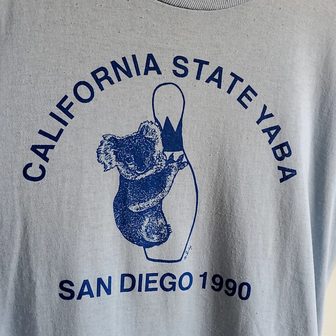 16●80s90s USA製 JERZEES 半袖 プリントTシャツ sizeM 水色 ブルー vintage USED 中古 CALIFORNIA STATE YABA SANDIEGO 1990_画像6