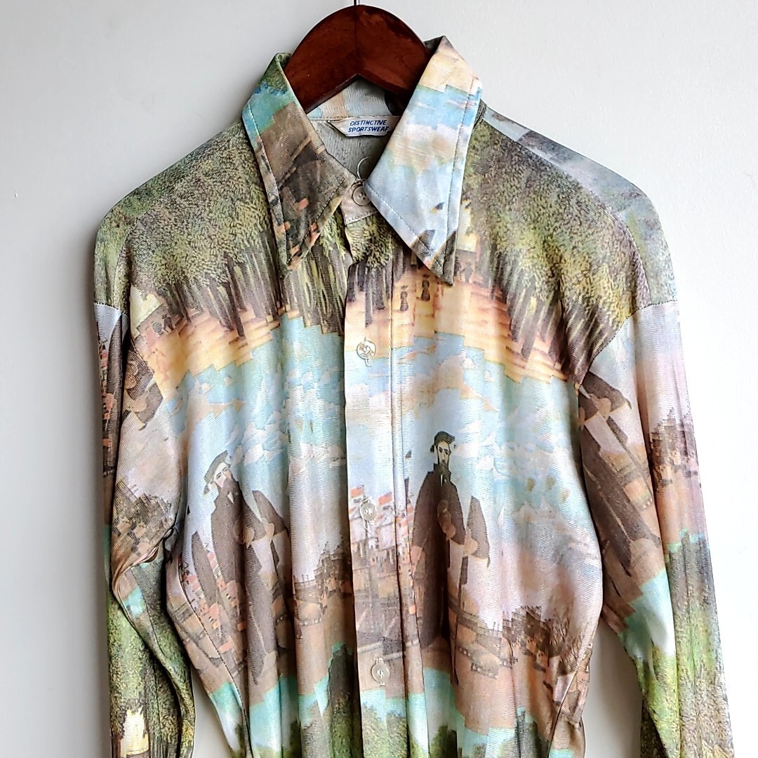 895 【size不明】70s distinctive sportswear ポリシャツ 総柄 895 【size不明】70s distinctive sportswear ポリシャツ 総柄