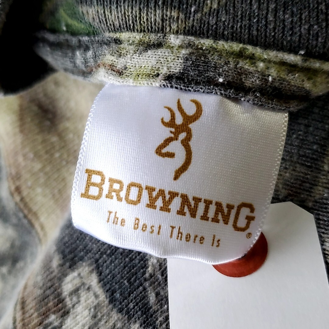 399◆USA製 BROWNING リアルツリー カモ柄 長袖 ロンT sizeL 中古 USED 古着 Tシャツ 総柄 カモフラージュ