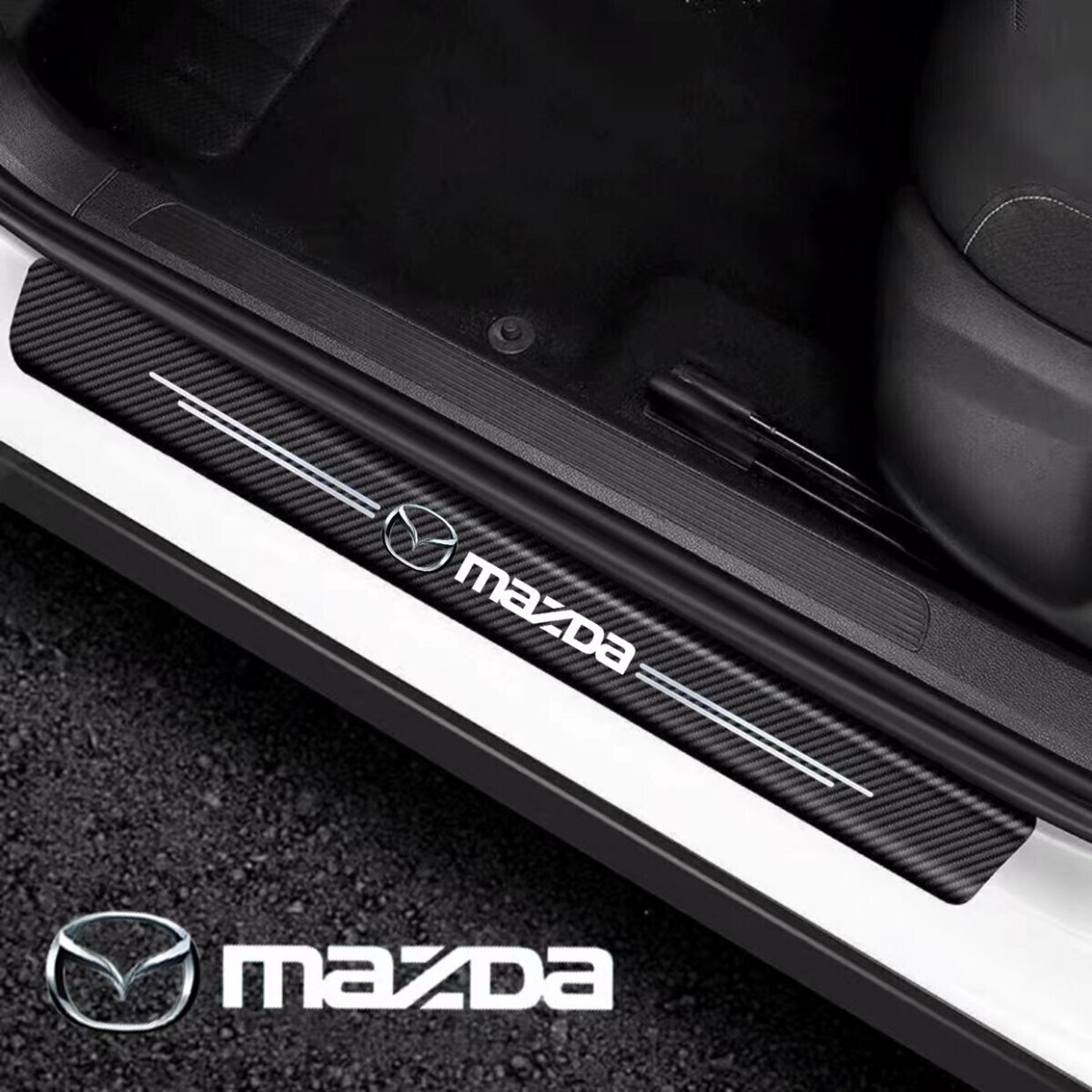 スカッフプレート ステップ キズ防止 ステッカー カーボン柄 ドア マツダ　Mazda 柄 ドア カー_画像1