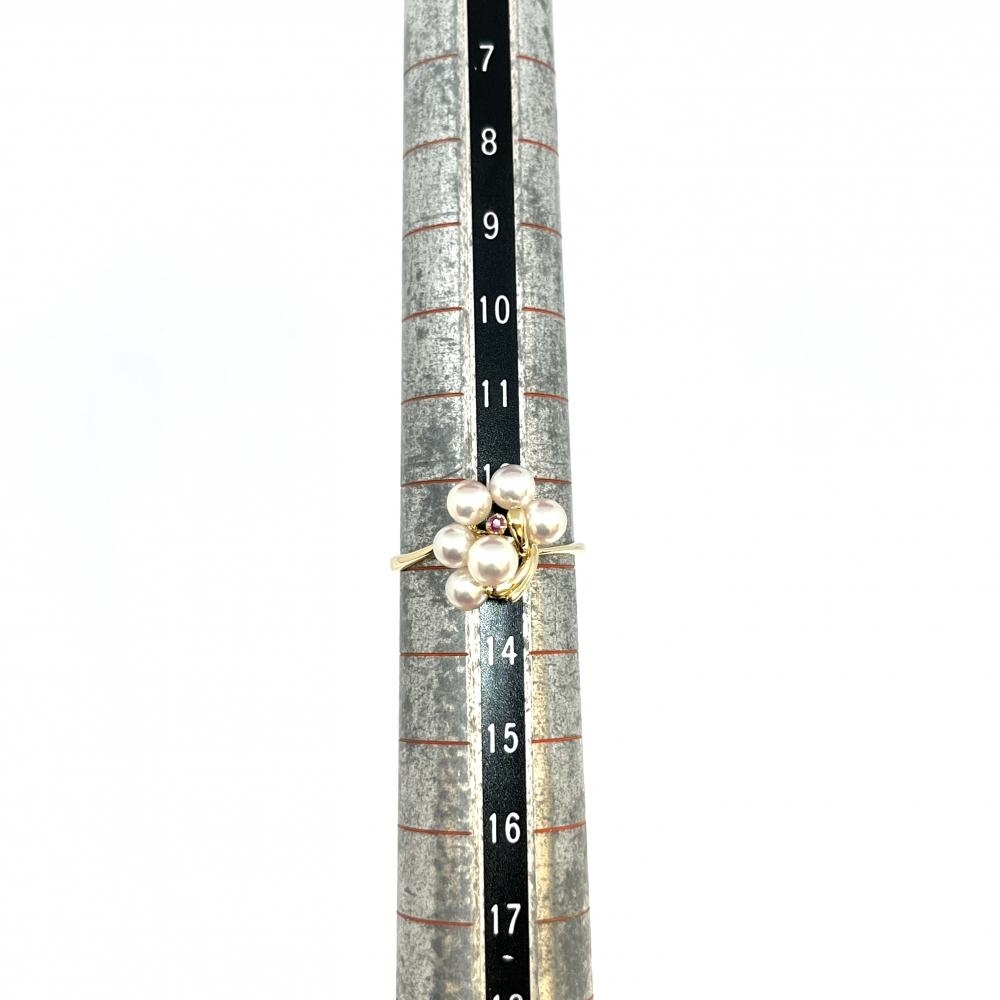 【レターパックプラス発送】K18YG パール リング イエローゴールド 色石 指輪 13号 約2.4g 4.5mm×1 4mm×5真珠 磨き加工済み 17578_画像5