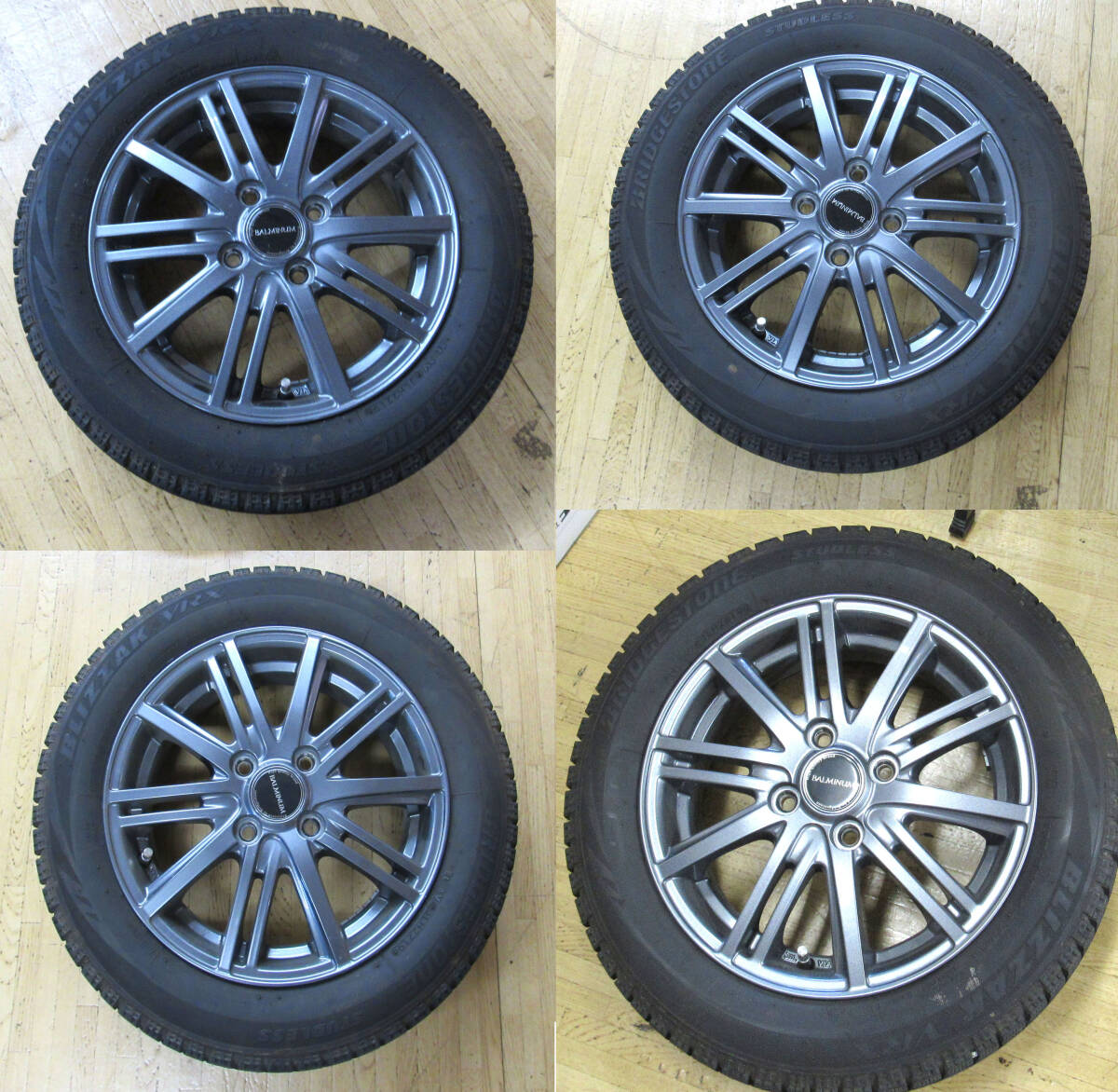 BALMINUM バルミナ 14インチ/4.5Ｊ/オフセット45 スタッドレスタイヤ付き4本セット 155/65R14 BLIZZAKの画像1