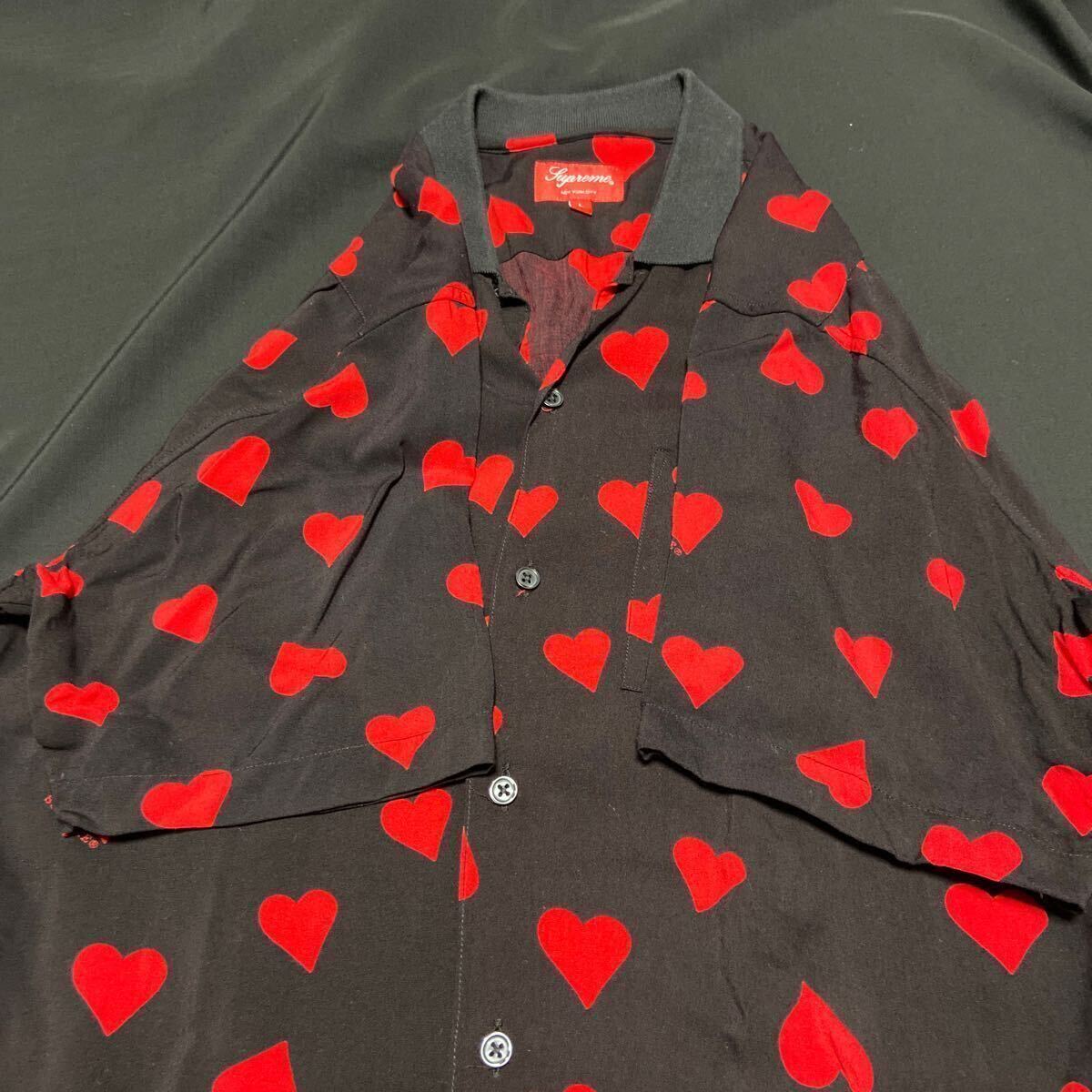 L シュプリーム　Heart 17ss rayon shirt ハート　半袖　シャツ　Tシャツ　　レーヨン 半袖シャツ supreme 黒　赤　ボックスロゴ　Box_画像9