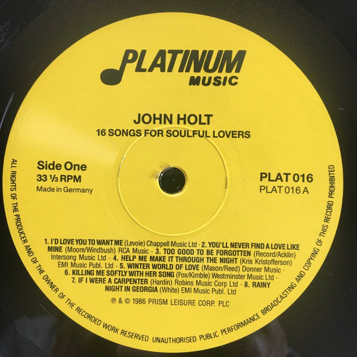 John Holt / 16 Songs For Soulful Lovers [Platinum Music - PLAT 016, Prism Leisure Corporation - PLAT 016]の画像3