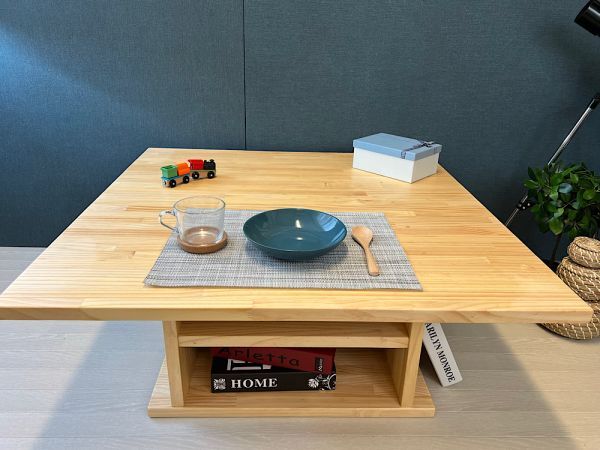 【送料無料】 ローテーブル 正方形 90cm パイン ナチュラル 棚付き_画像7