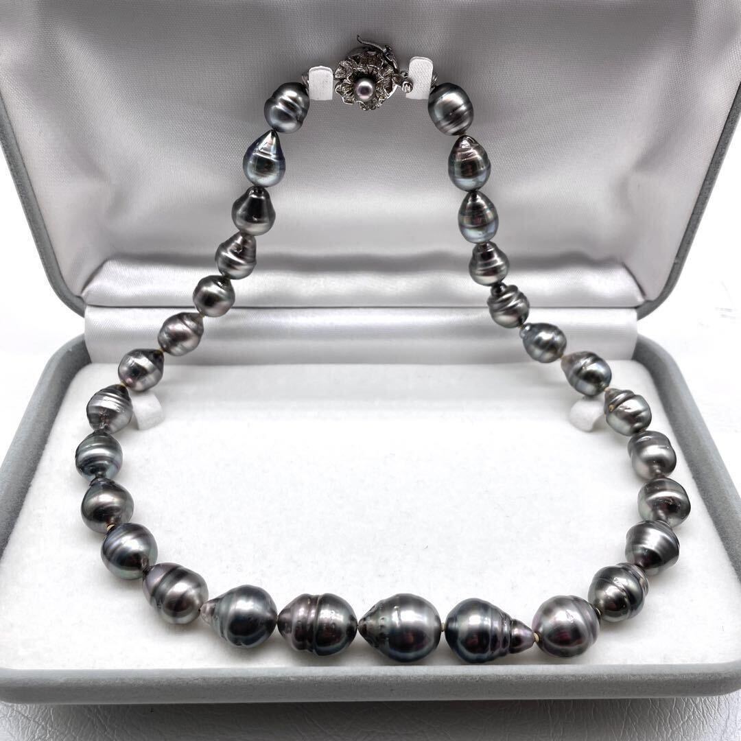 黒蝶真珠 大珠 10-13.5cm 黒蝶パール バロック ネックレス クラスプ pearl necklace jewelry silverの画像5