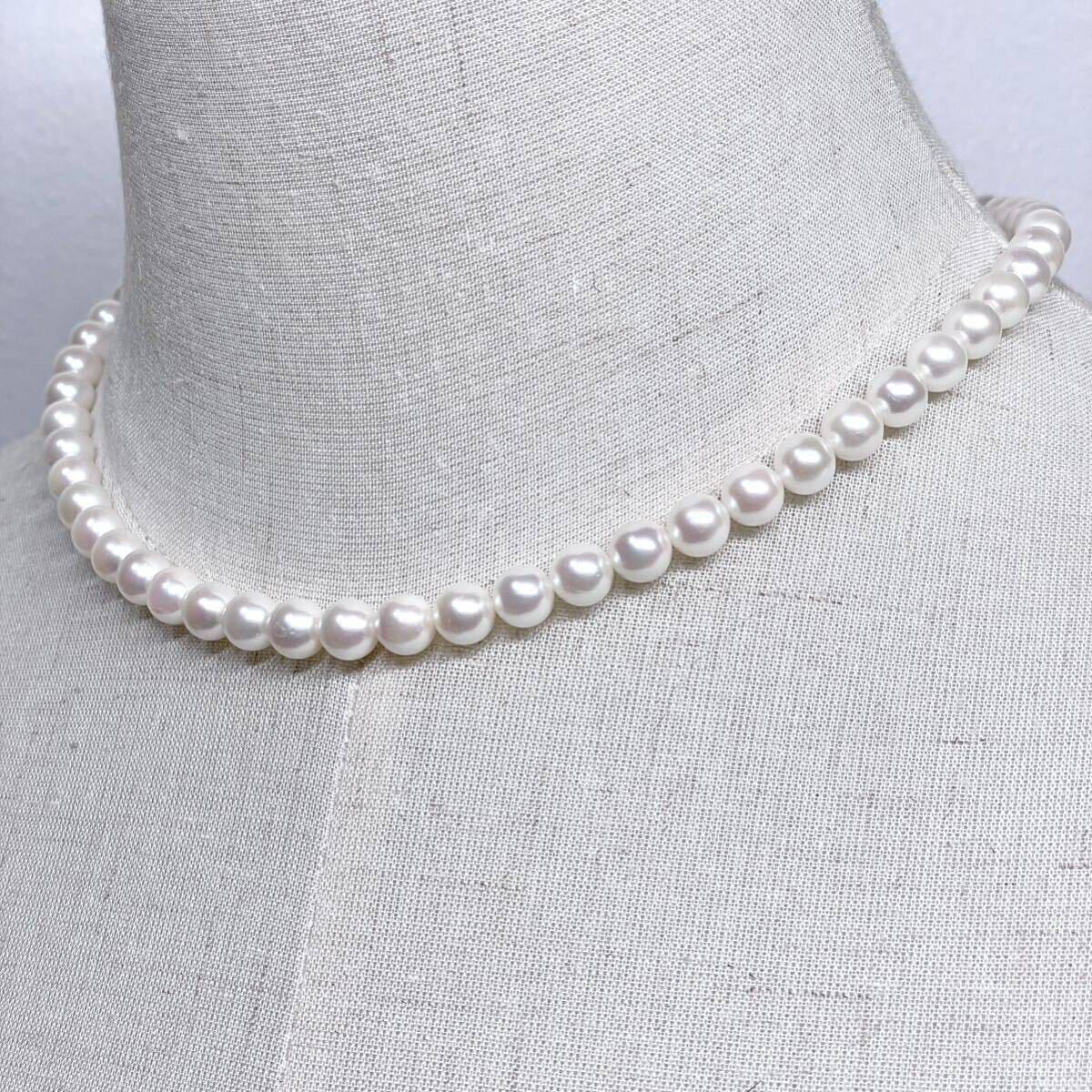 テリ最強 美品 アコヤ真珠 ネックレス 6.9-7.4mm アコヤパール ラウンド silver刻印 necklace jewelry pearl の画像4