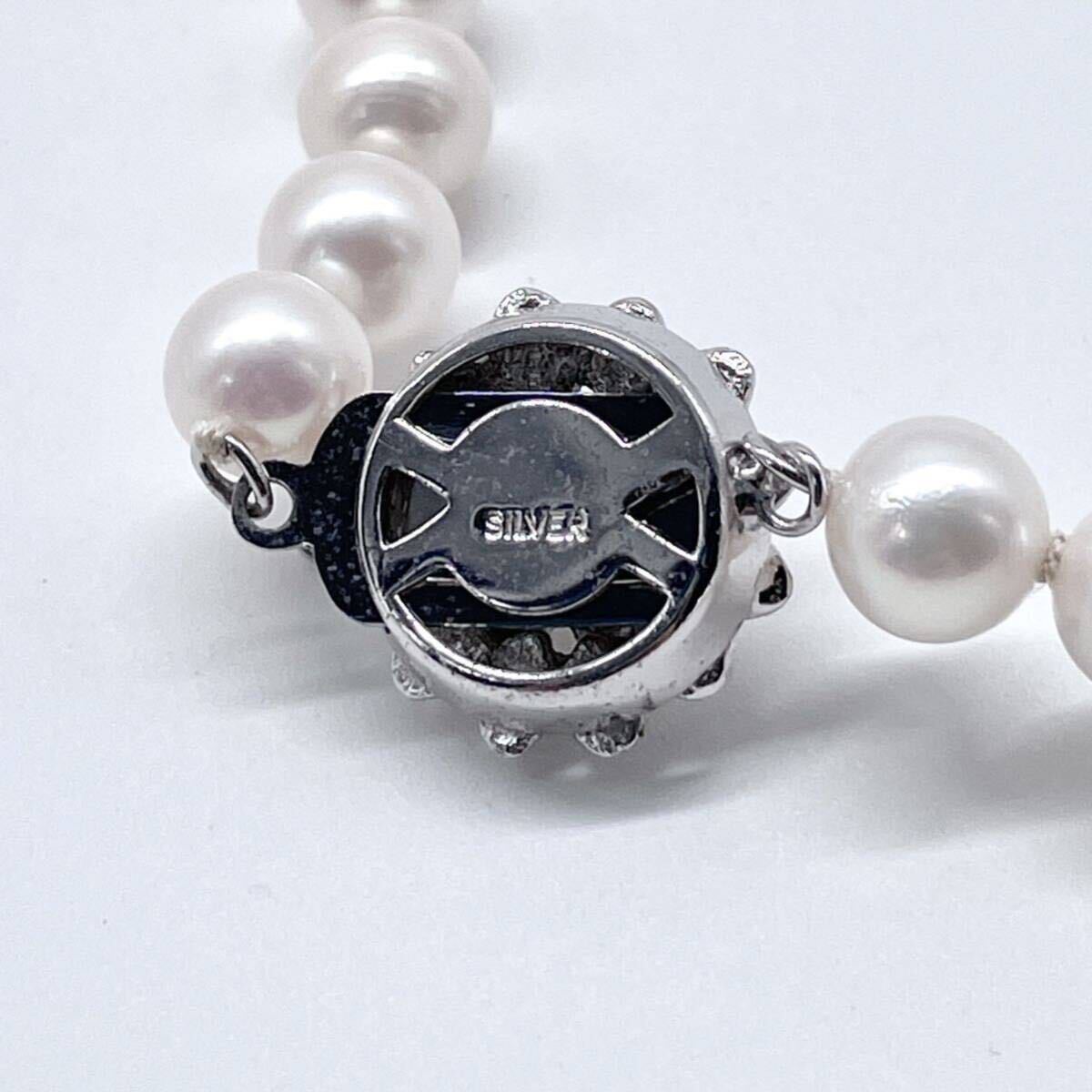 テリ最強 美品 アコヤ真珠 ネックレス 6.9-7.4mm アコヤパール ラウンド silver刻印 necklace jewelry pearl _画像7