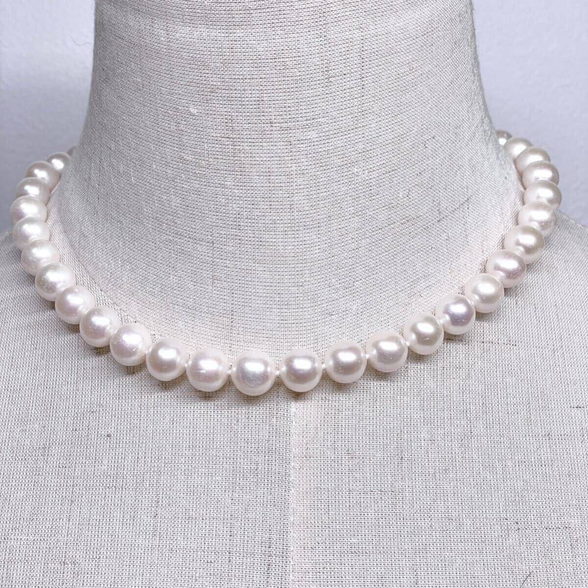 テリ強 白蝶真珠 ネックレス 9.6-10.1mm 白蝶パール ラウンド pearl necklace jewelry silver刻印の画像3