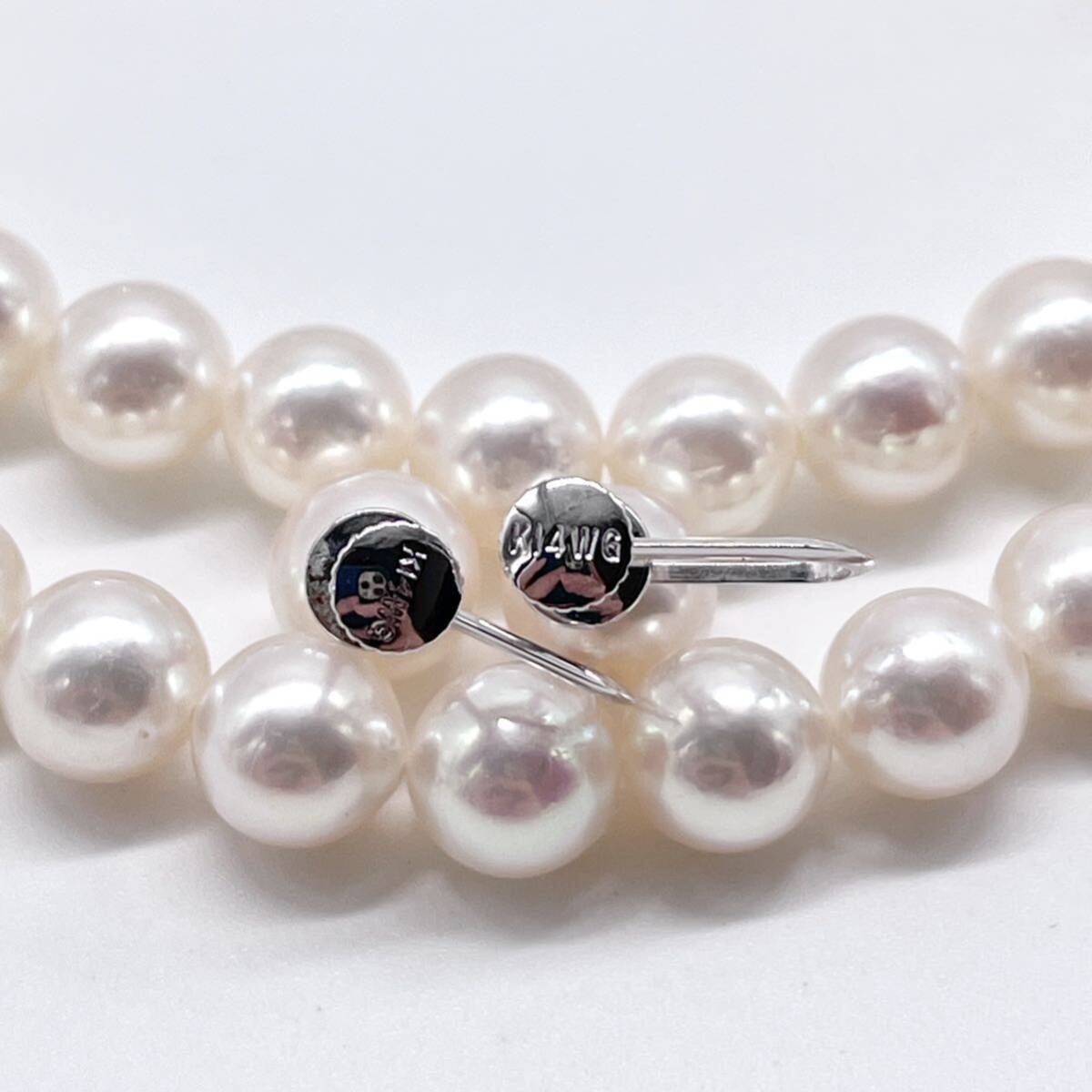 テリ最強 K14WG 美品 アコヤ真珠 ネックレス イヤリング セット 7.2-7.4mm ラウンド pearl necklace jewelry silver_画像6
