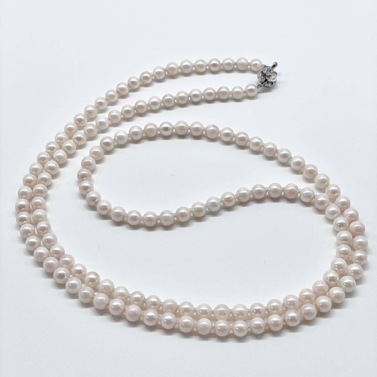 テリ強 アコヤ真珠 100cm ロングネックレス 6.5-6.7mm アコヤパール ラウンド pearl necklace jewelry silverの画像5