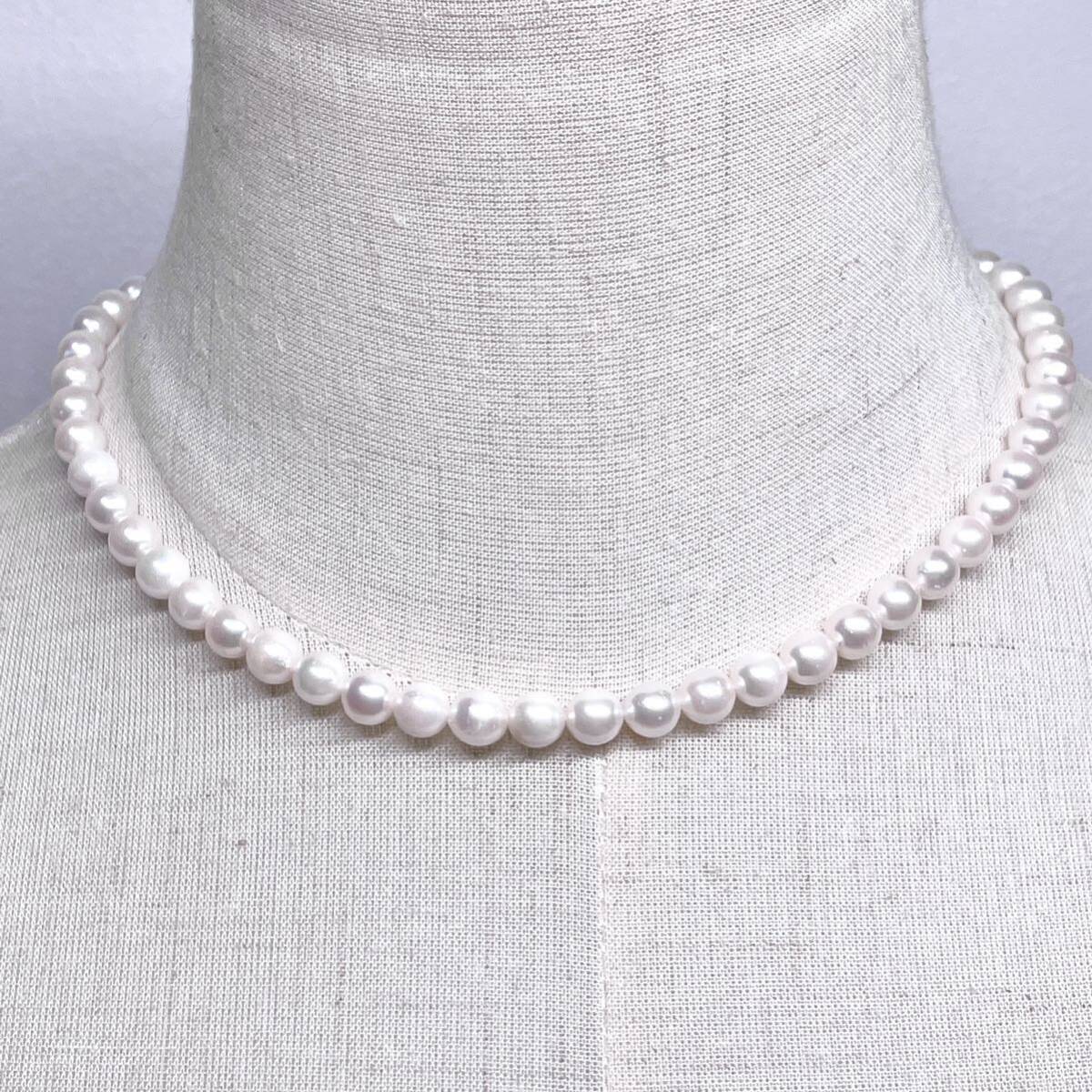 テリ強 アコヤ真珠 ネックレス 6.4-6.8mm アコヤパール ラウンド pearl necklace jewelry silverの画像3