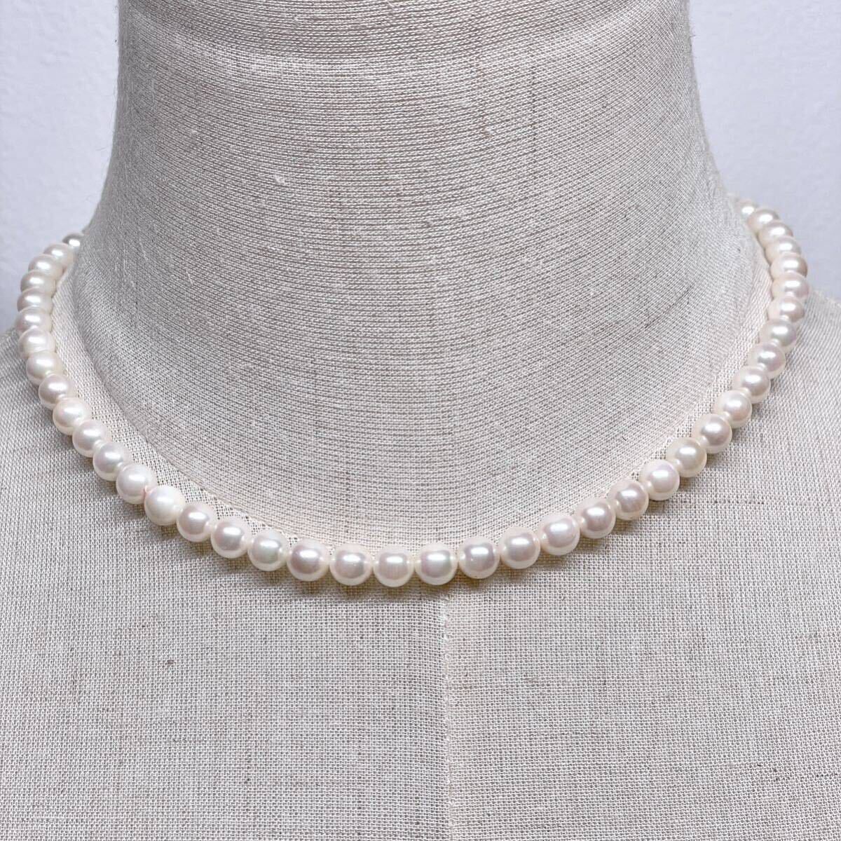 テリ強 アコヤ真珠 ネックレス 6.5-6.8mm アコヤパール ラウンド pearl necklace jewelry silverの画像3