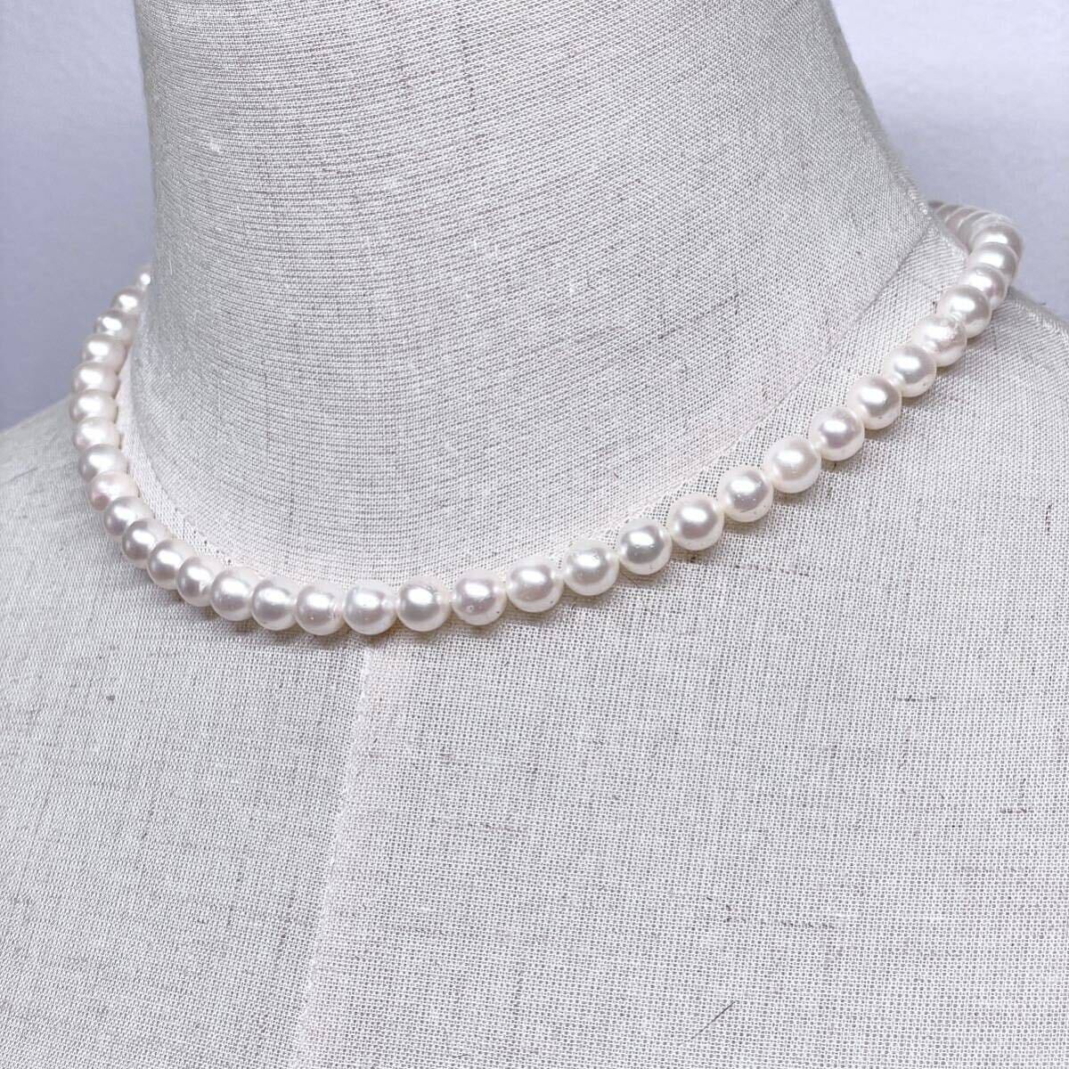 テリ強 美品 アコヤ真珠 ネックレス 7.4mm アコヤパール ラウンド pearl necklace jewelry silverの画像4