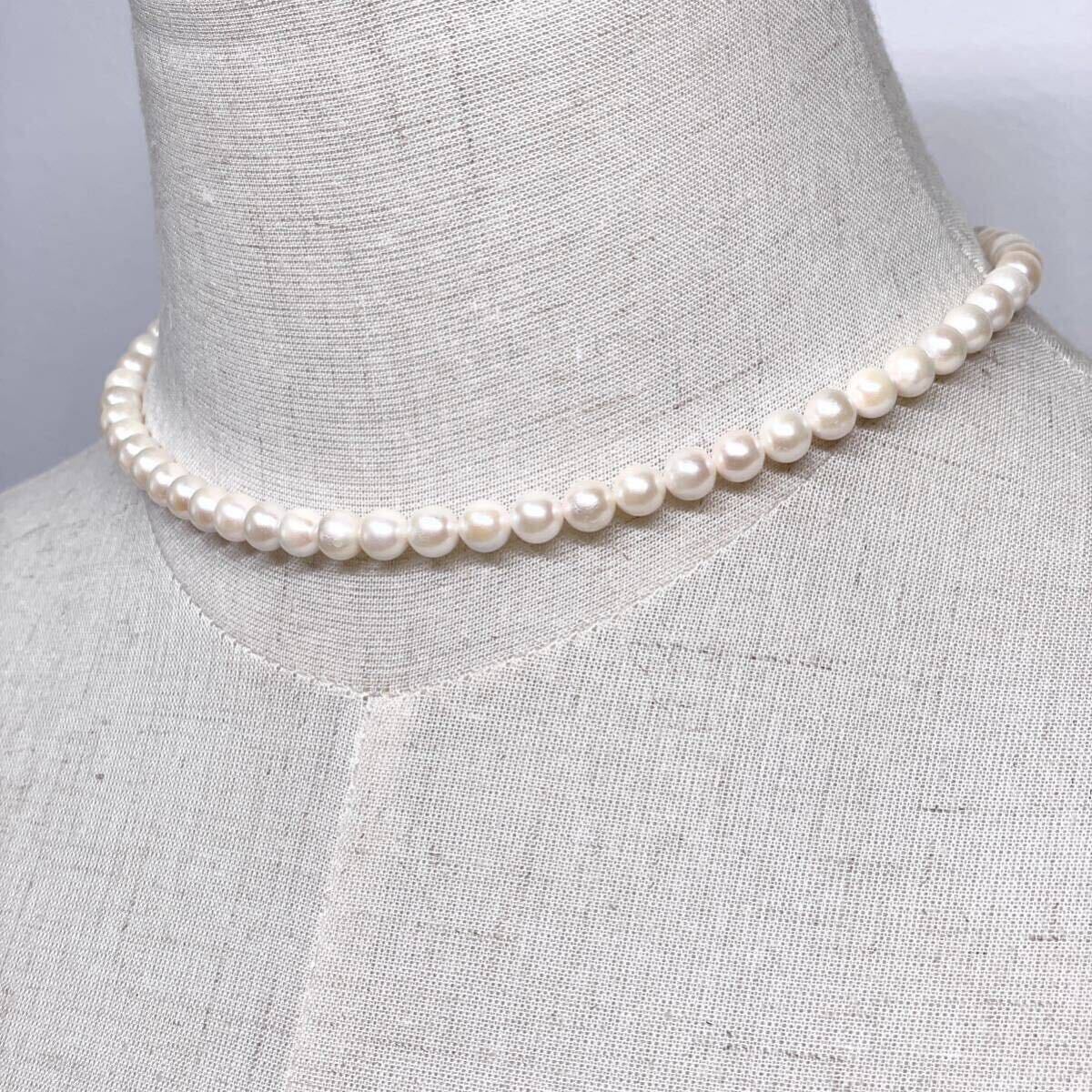 テリ強 美品 アコヤ真珠 ネックレス 6.0-6.5mm アコヤパール ラウンド pearl necklace jewelry silver_画像4