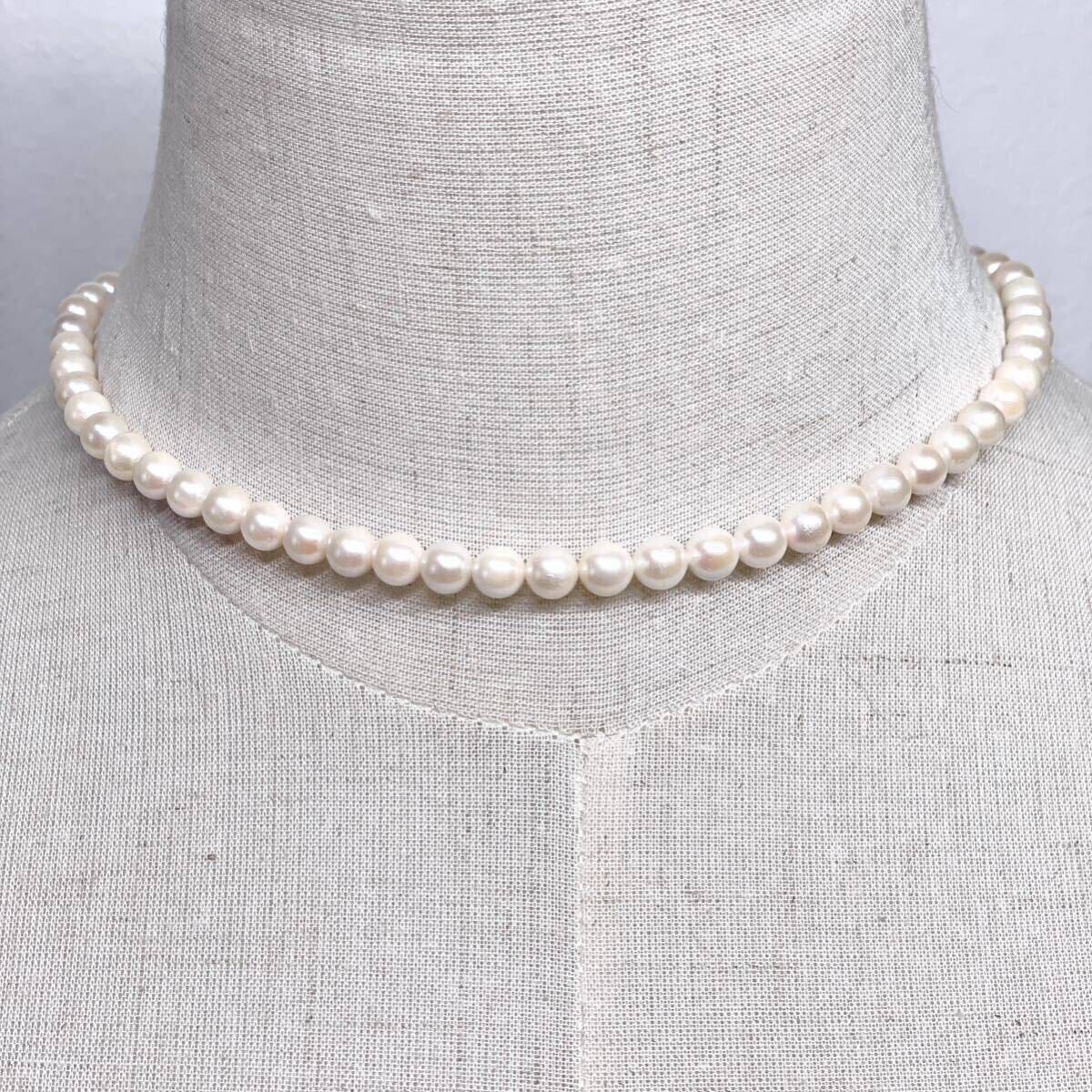 テリ強 美品 アコヤ真珠 ネックレス 6.0-6.5mm アコヤパール ラウンド pearl necklace jewelry silver_画像3