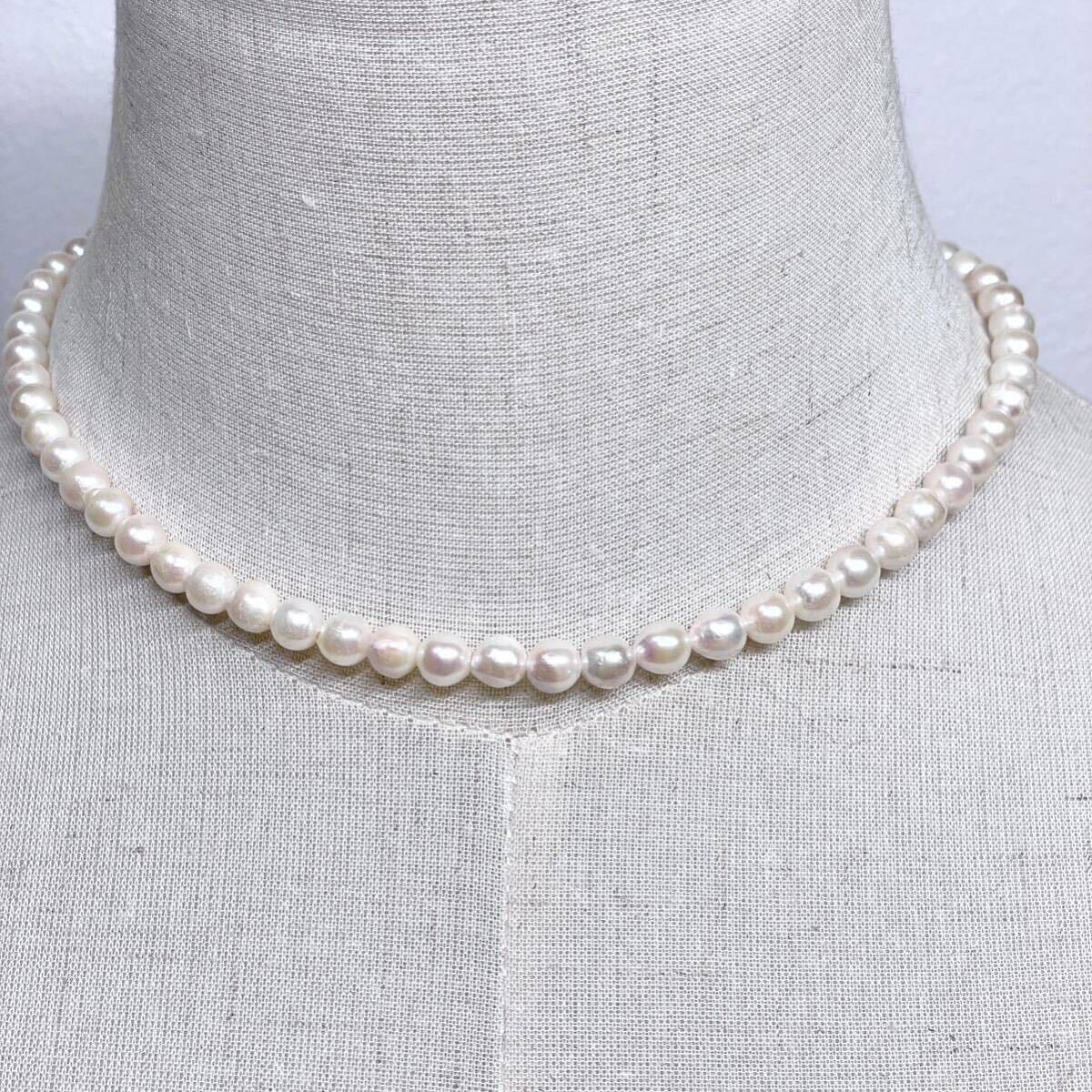 テリ良 本真珠 ネックレス 約40cm 6.0-6.3mm アコヤパール ラウンド pearl necklace jewelry silverの画像1