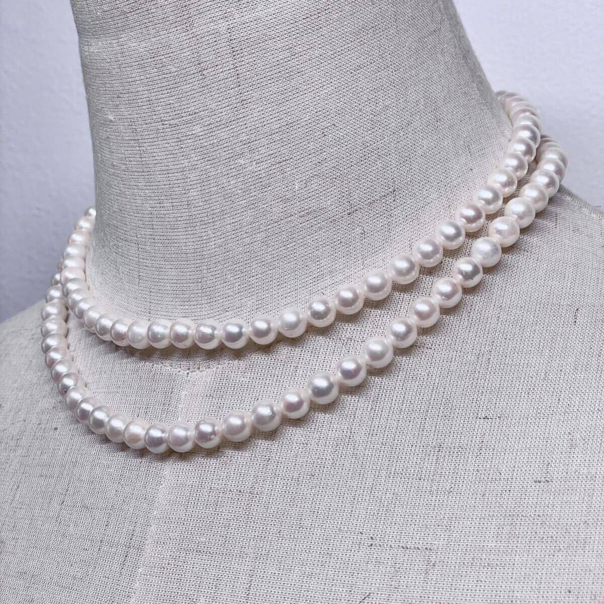 良質!! テリ強 アコヤ真珠 2連ネックレス 約42cm 7.0-7.4mm アコヤパール 本真珠 ラウンド pearl necklace jewelry silver_画像2