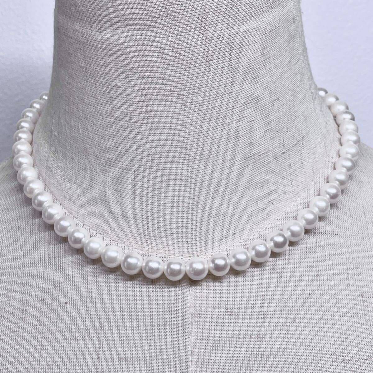 テリ強!! 極美品 アコヤ真珠 ネックレス 約41.5cm 7.5-8.0mm アコヤパール ラウンド pearl necklace jewelry silver_画像2