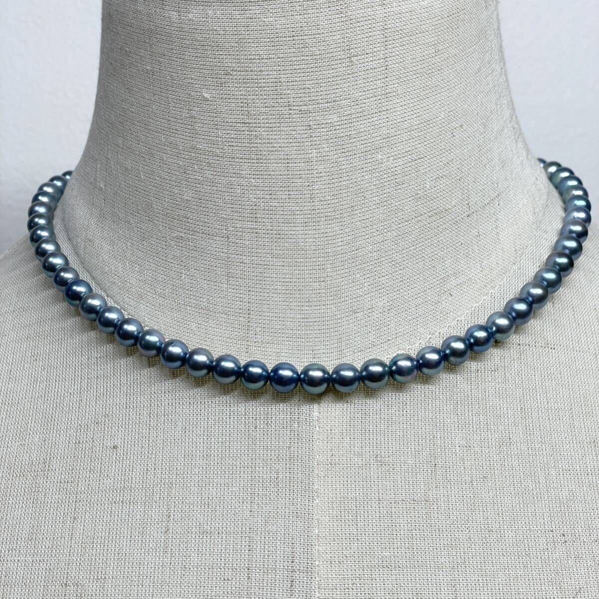 良質!! テリ強 美品 アコヤ真珠 ネックレス 約43cm 6.5mm アコヤパール 本真珠 ラウンド pearl necklace jewelry silverの画像3