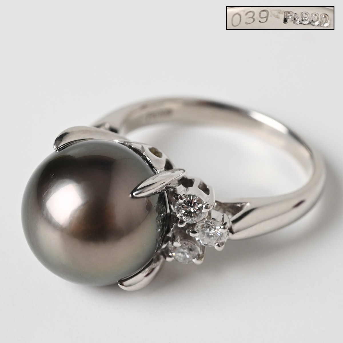 黒蝶真珠 ダイヤモンド 039ct Pt900 総重量約9.9g 指輪 14号 パール プラチナ 骨董 古美術 ジュエリー アンティークの画像1