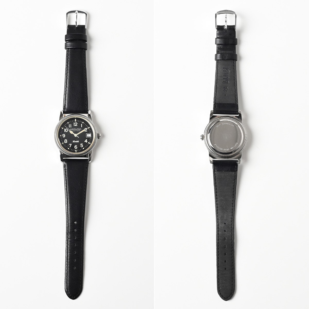 【稼働品】ハミルトン カーキ 腕時計 自動巻 デイト 黒文字盤 8753 ケース付 HAMILTON Khaki Automatic メンズ/紳士の画像3