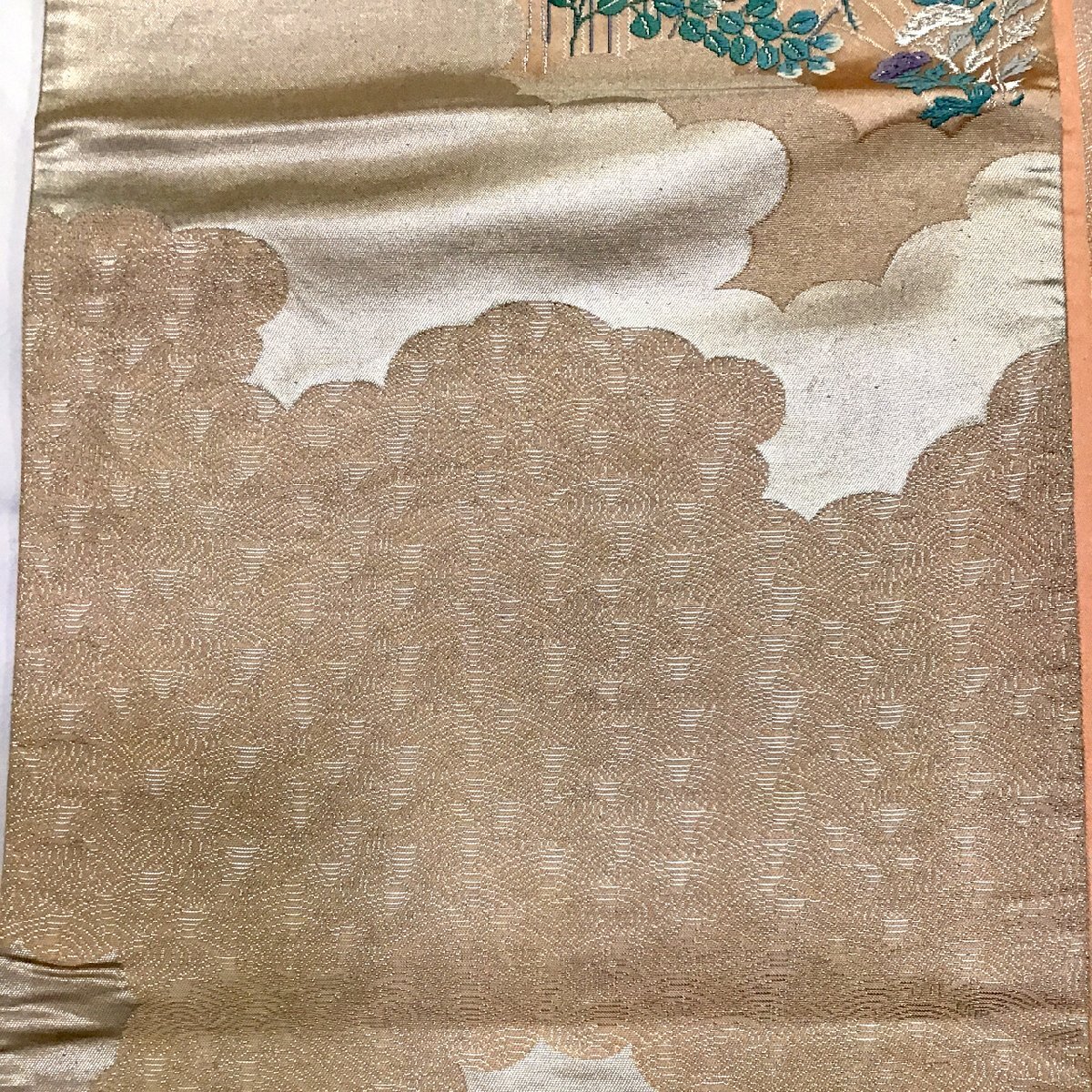 正絹・袋帯・ピンク地・銀・雲・草花・No.200701-0724・梱包サイズ60_画像6