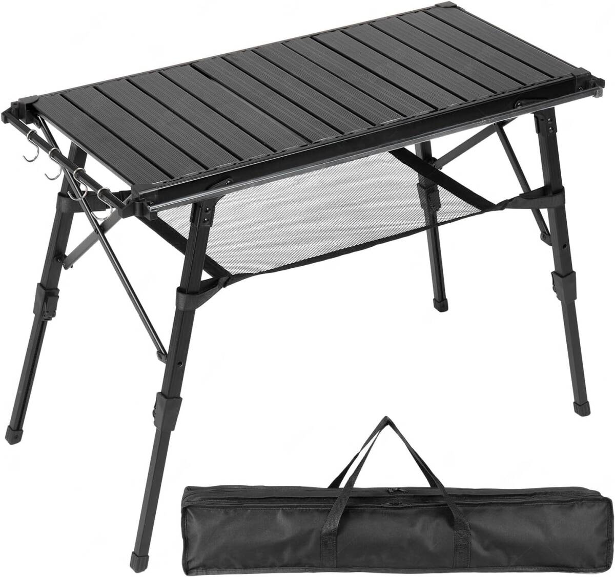 IGT テーブル アウトドアテーブル キャンプテーブル 高さ調節４３～６4㎝ 折り畳み 軽量 igt互換 収納袋付 (ブラック)_画像1