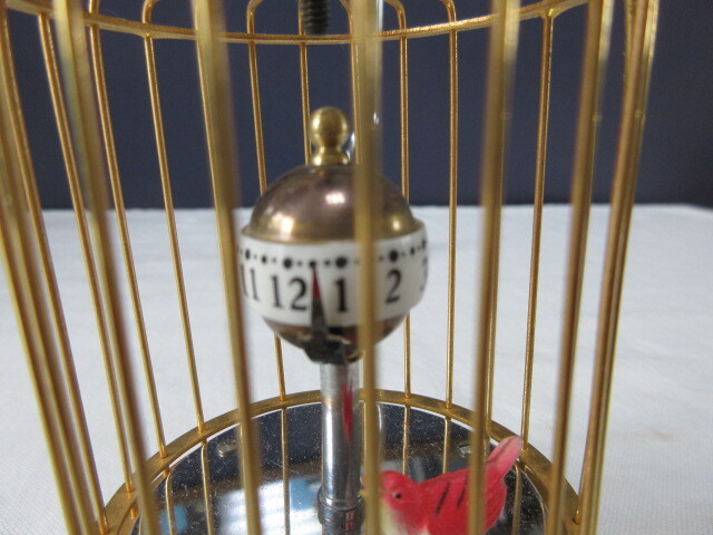 昭和レトロ 鳥かご時計 動品 テンプ式 スタンド付き メイコー社の画像8
