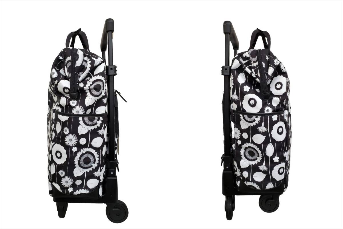  use fewer SWANY Swany middle .. one collaboration bulrush . carry bag nylon black × white floral print 4 wheel stopper attaching Carry black white 