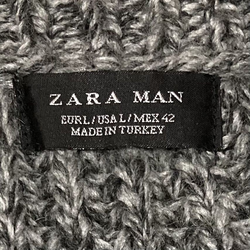 ZARA 羊毛 ウール ニットカーディガン L～XLサイズ相当 USA L グレー ニットジャケット ザラ_画像6