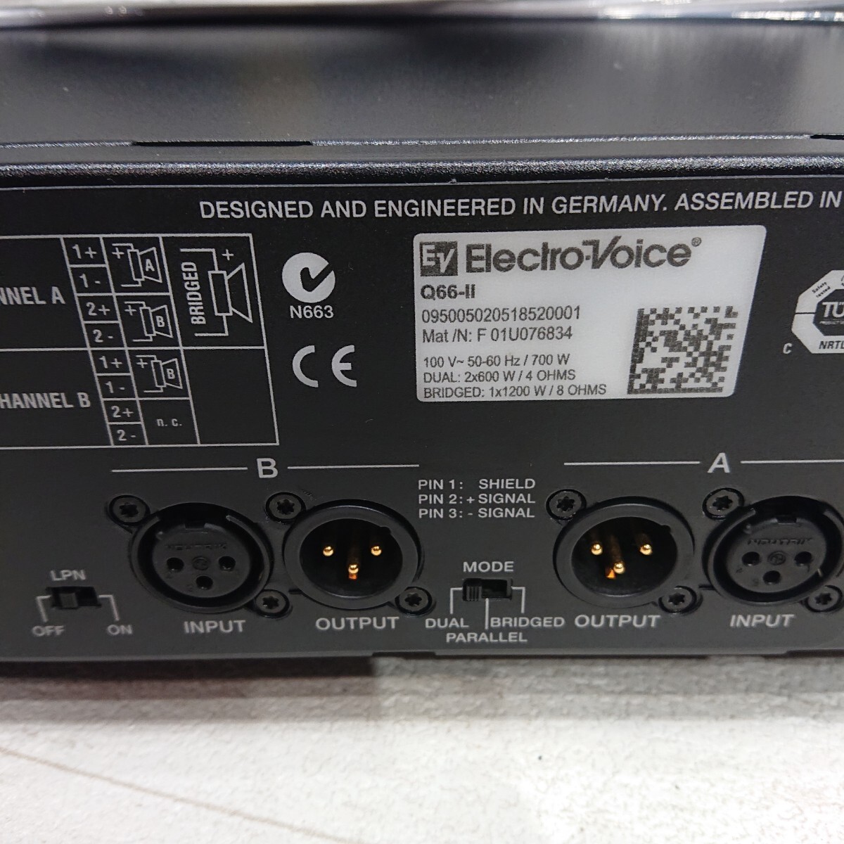 Electro-Voice Q66II エレクトロボイス EV 業務用 PA パワーアンプ 250W x2ch（8Ω）_画像9
