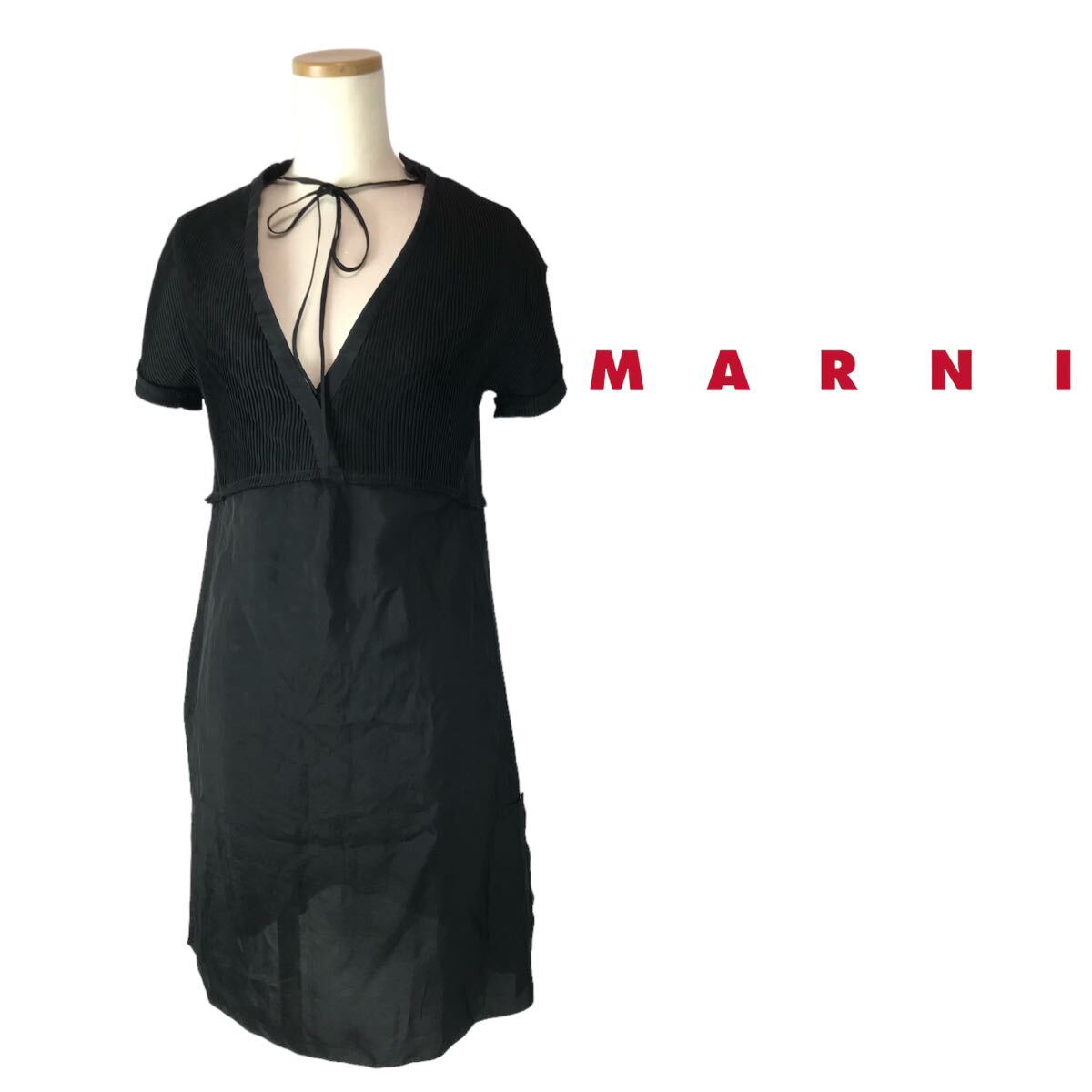 j81 良品 MARNI マルニ 半袖 ワンピース ブラック ドレス 38 イタリア製 正規品 レディース_画像4