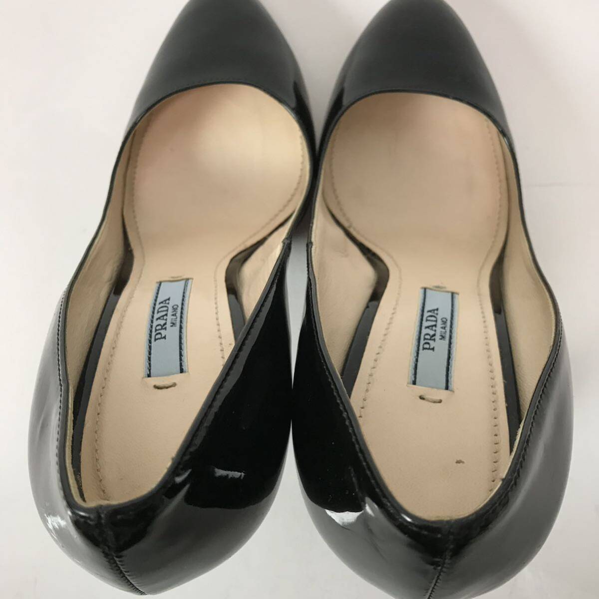 j107 PRADA プラダ エナメル パンプス ハイヒール フォーマル 36.5 イタリア製 正規品 ブラック 本革 パテントレザー 良品 レディース