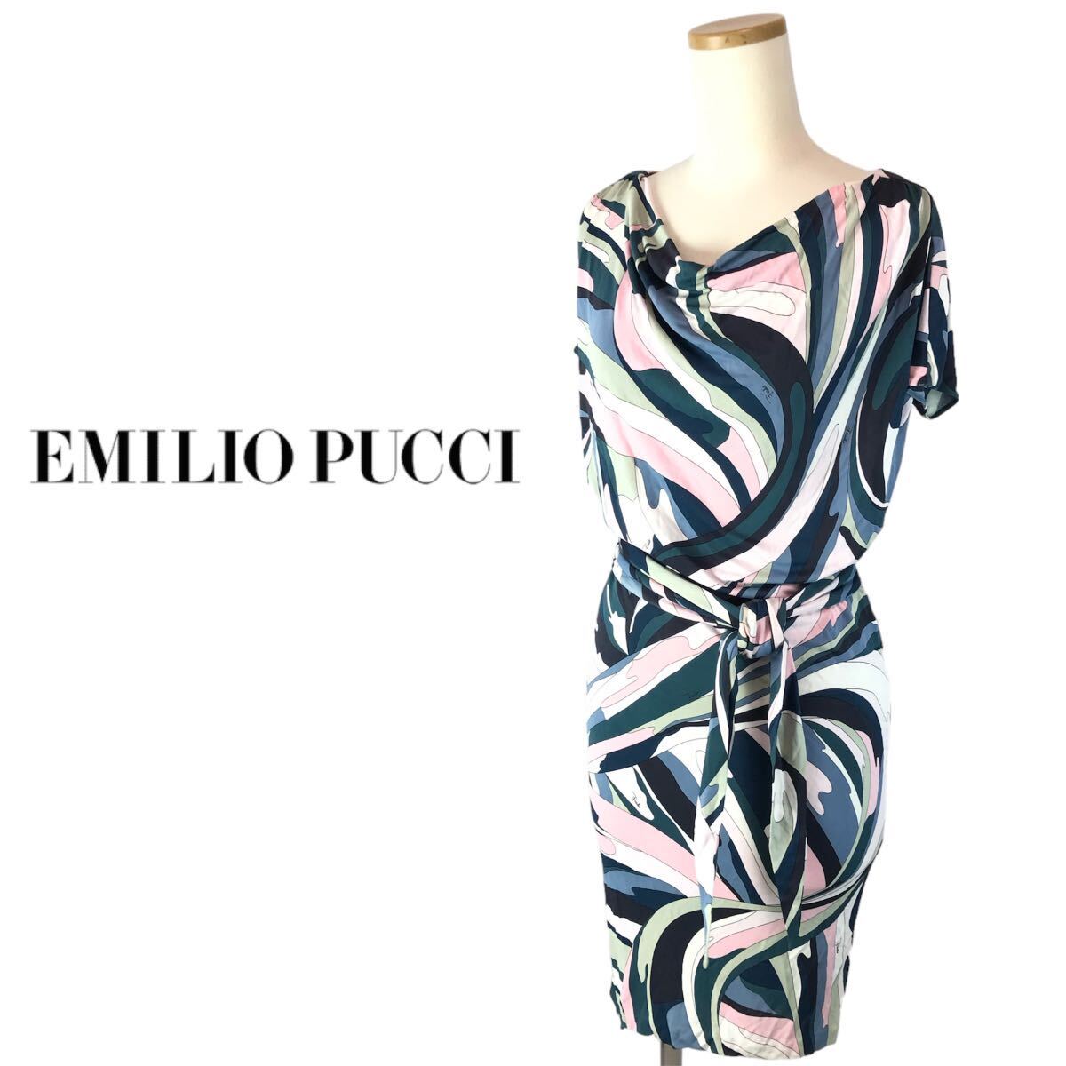 j163 EMILIO PUCCI Emilio Pucci One-piece платье 16RI85 Италия производства 38 тугой искусственный шелк 100% женский стандартный товар 