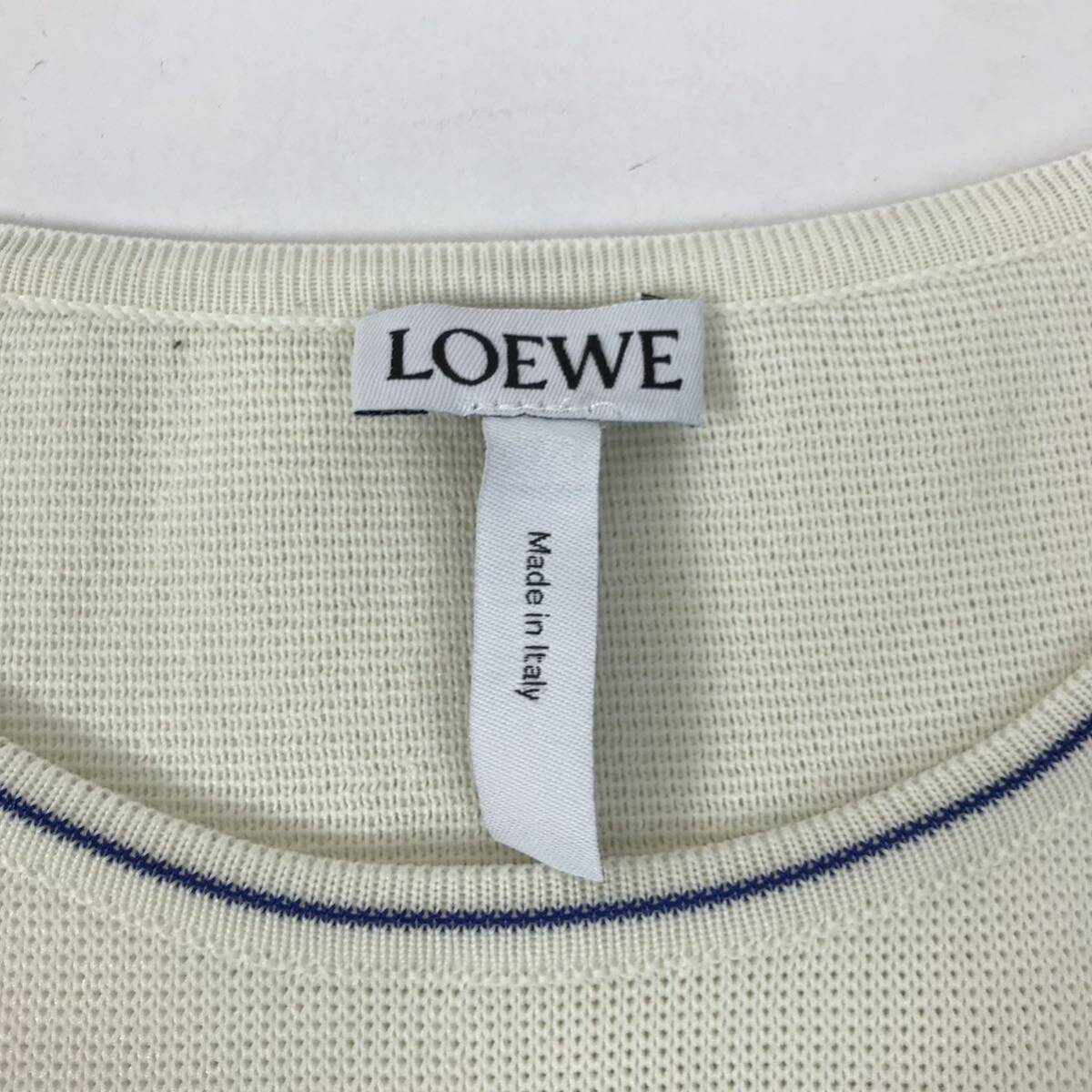 j165 LOEWE ロエベ ボーダー 半袖 ニット トップス Tシャツ サマーニット ホワイト ブルー S イタリア製 正規品 レディース 良品の画像8