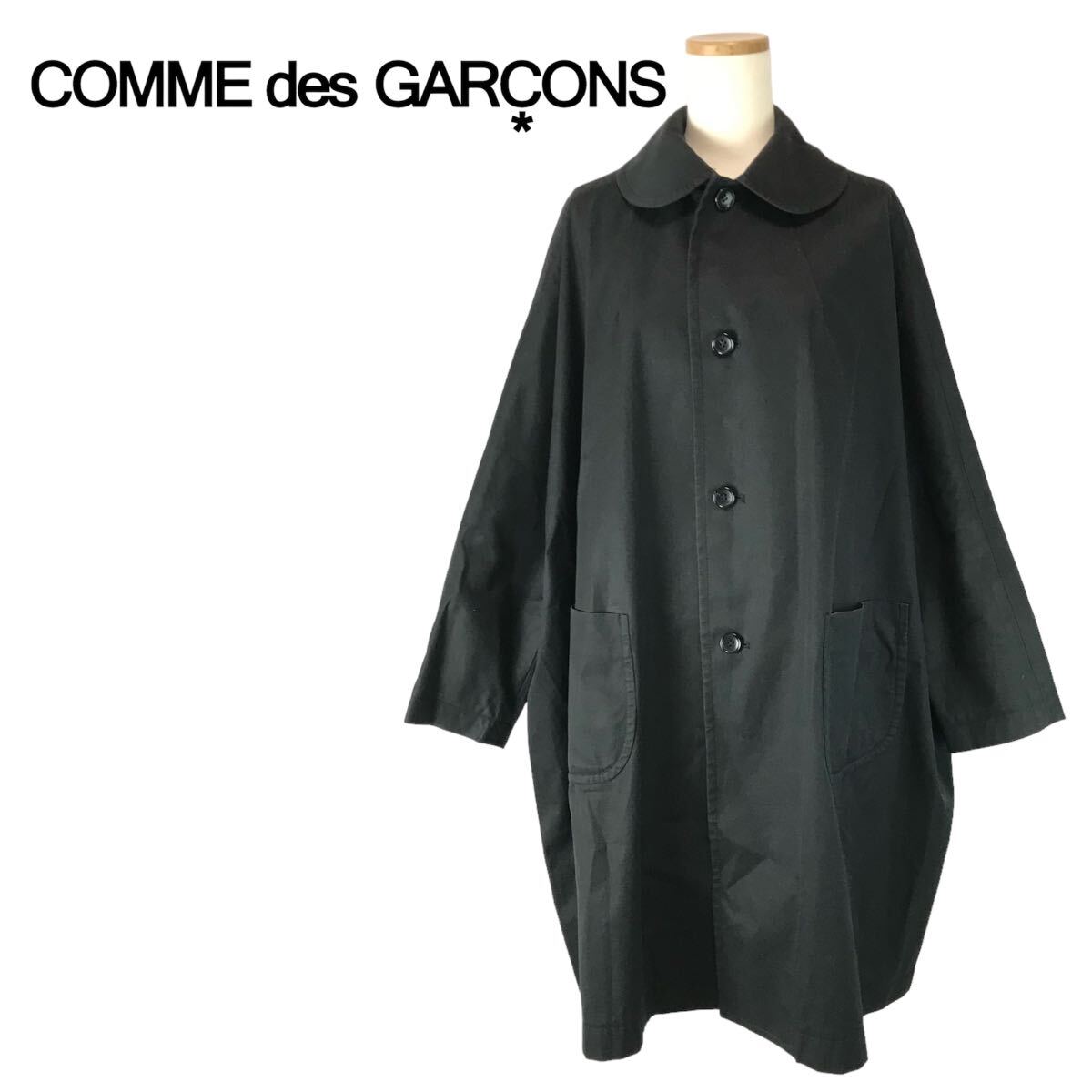 j211 コムデギャルソンCOMME des GARCONS 丸襟コットン ラグランコート 黒 S ブラック アウター ジャケット GI-C019 日本製 正規品 の画像1