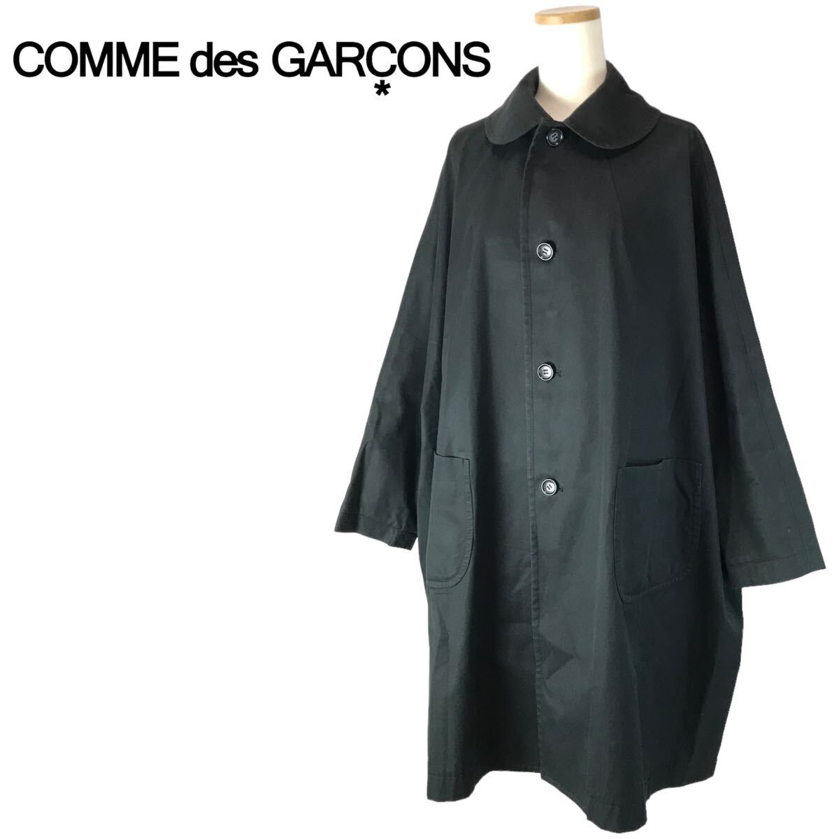 j211 コムデギャルソンCOMME des GARCONS 丸襟コットン ラグランコート 黒 S ブラック アウター ジャケット GI-C019 日本製 正規品 の画像3