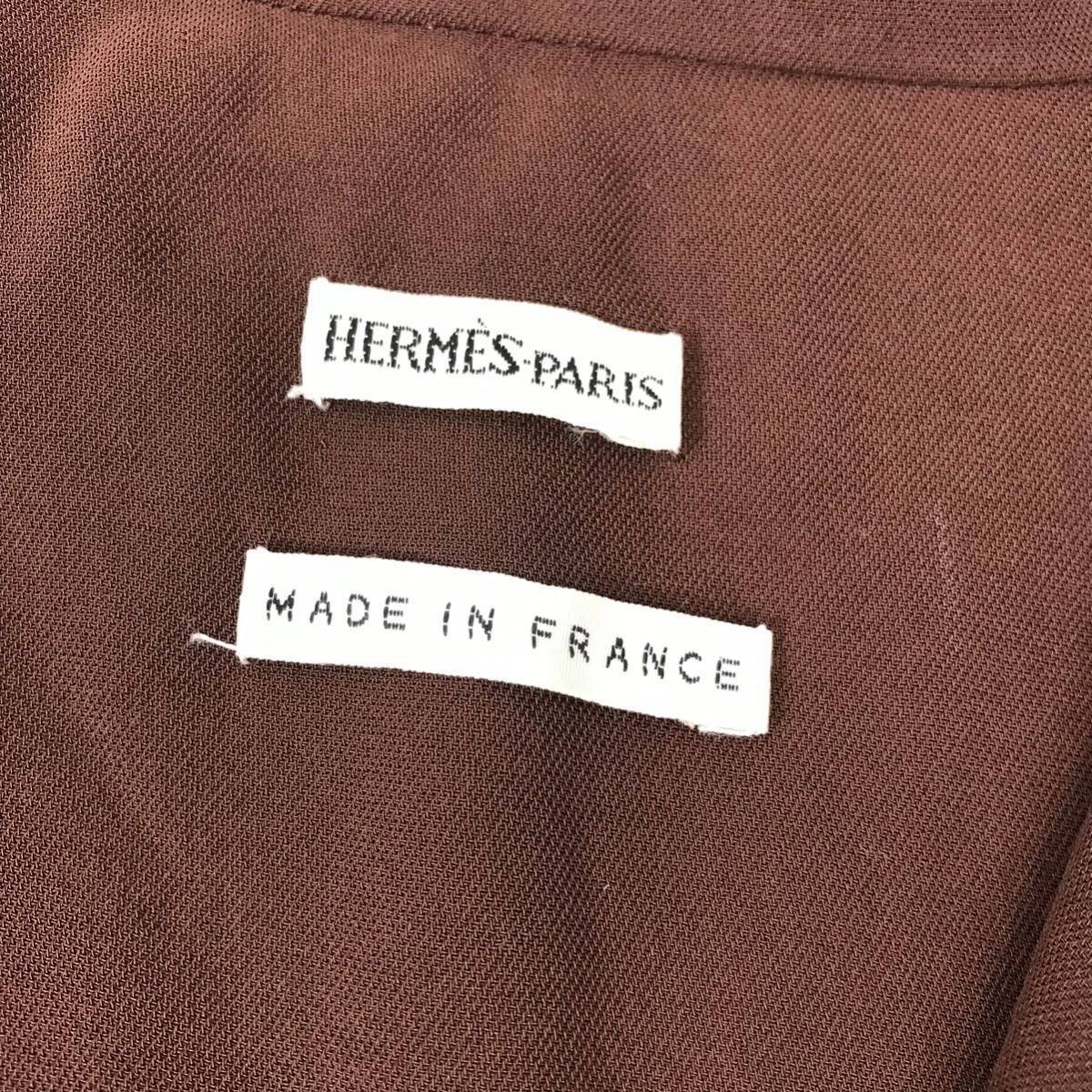 j244 HERMES エルメス カシュクール ノースリーブ ブラウス トップス シャツ トップス ベスト silk100% 絹 40 フランス製 ブラウン 正規品の画像7