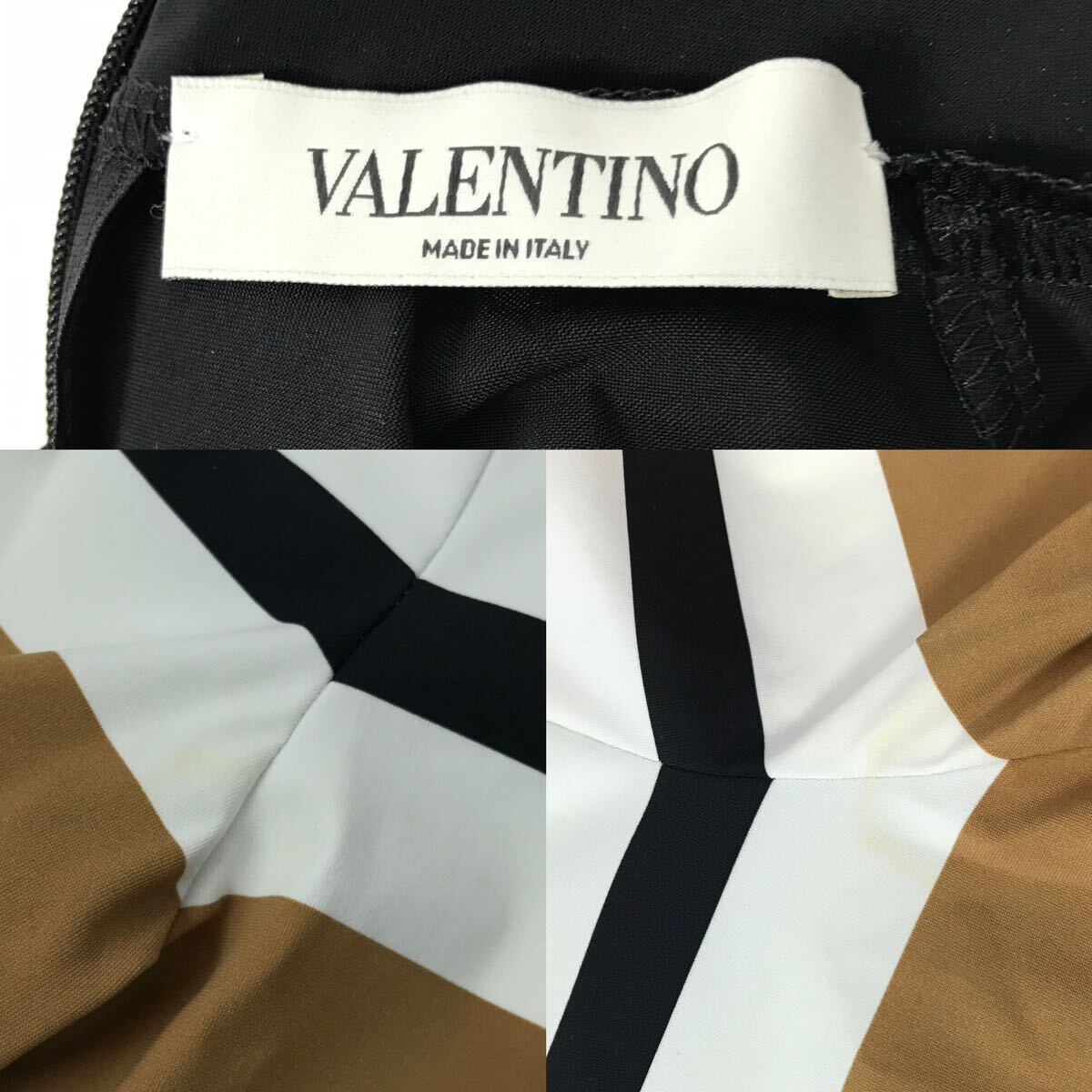 j257 VALENTINO ヴァレンティノ ワンピース タイト ドレス 総柄 ロゴ XS ナイロン ブラック ベージュ イタリア製 正規品 レディース