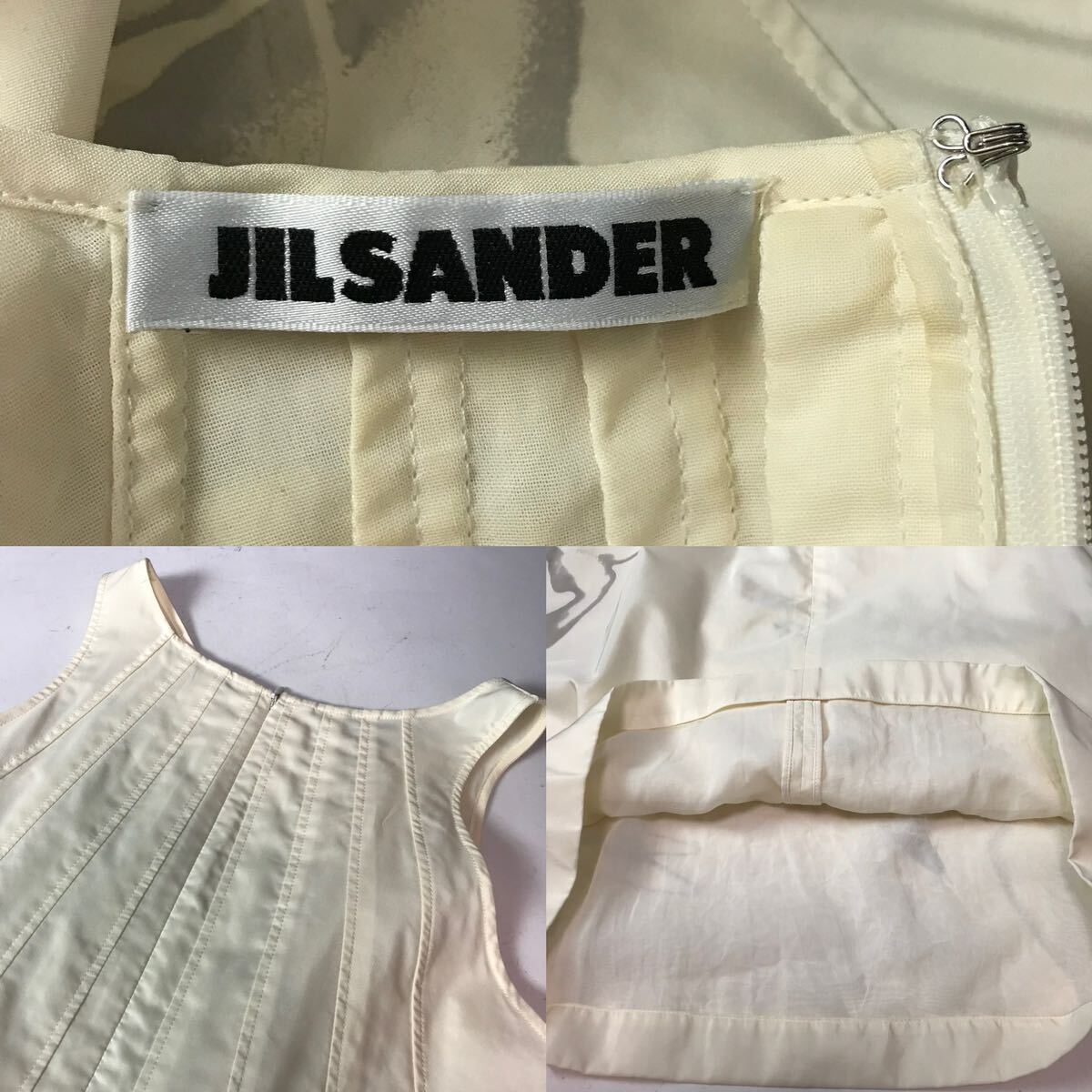 j270 JILSANDER ジルサンダー シルク ノースリーブ ワンピース タイト ドレス アイボリー 36 フォーマル ビジネス 正規品 レディース