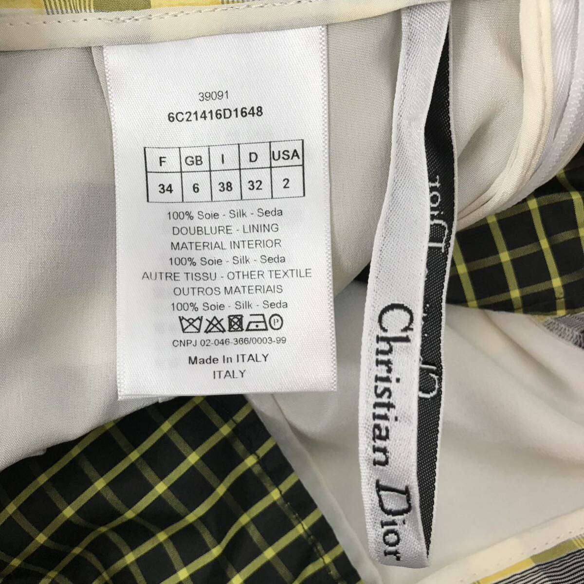 j279 Christian Dior ディオール 2016 クルーズコレクション ショートパンツ キュロット ボトム チェック 38 イタリア製 正規品 シルク100%