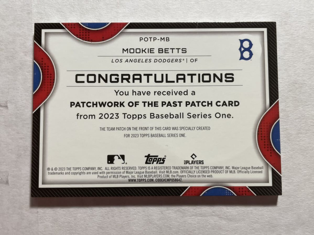 Mookie Betts 2023 Topps Relic Commemorative Dodgers ドジャース ムーキーベッツ MLBカードの画像2