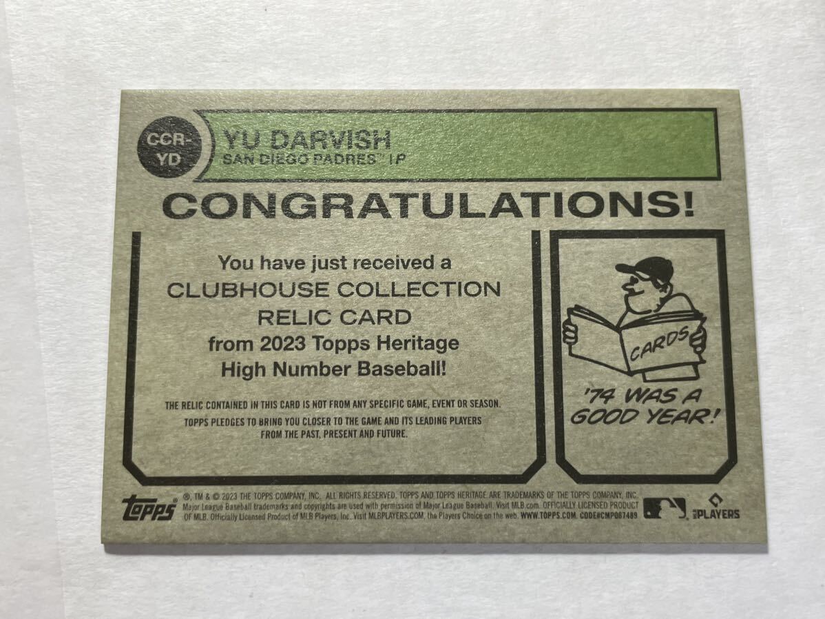 ダルビッシュ有 2023 Topps Heritage Relic Jersey Card レリック Yu Darvish Padres MLBカード_画像2