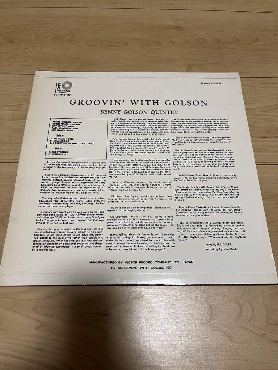 LP/JAZZ 国内盤　ペラジャケ　RANKー5029/ BENNY GOLSON ベニー・ゴルソンの肖像　GROOVIN‘ WITH GOLSON_画像2